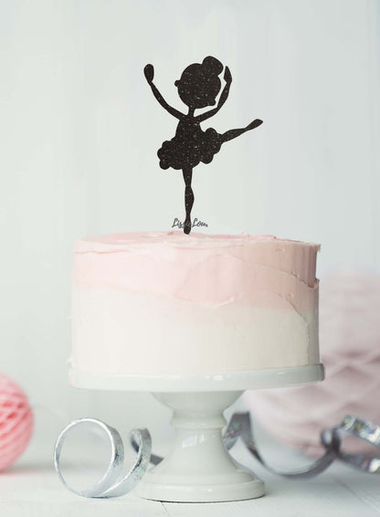 Ballerina Dancing Birthday Cake Topper Glitter Card Black