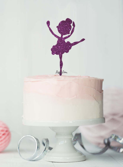 Ballerina Dancing Birthday Cake Topper Glitter Card Dark Purple