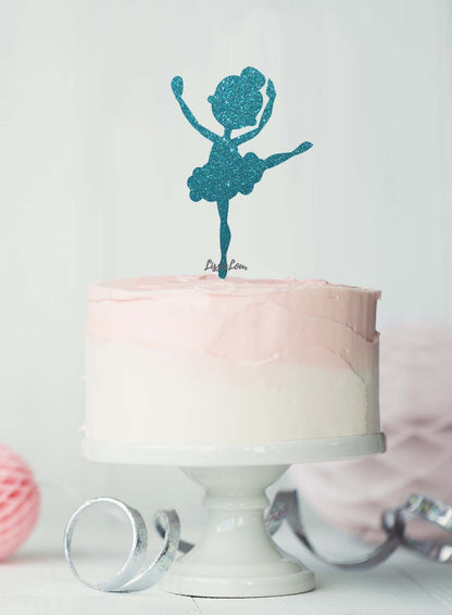 Ballerina Dancing Birthday Cake Topper Glitter Card Light Blue