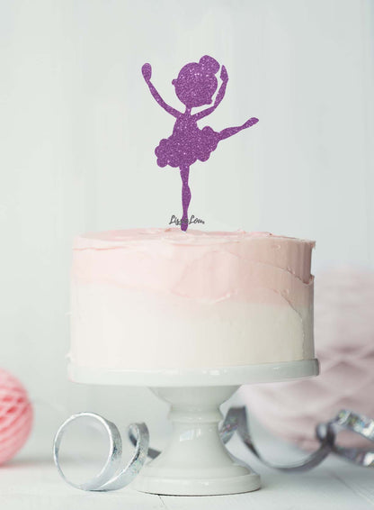 Ballerina Dancing Birthday Cake Topper Glitter Card Light Purple