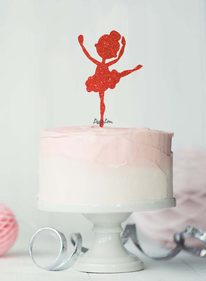 Ballerina Dancing Birthday Cake Topper Glitter Card Red