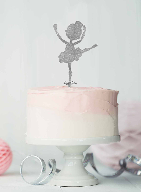 Ballerina Dancing Birthday Cake Topper Glitter Card Silver