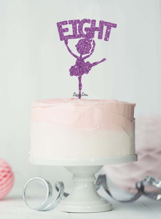Ballerina Eight 8th Birthday Cake Topper Glitter Card Light Purple
