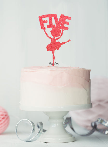 Ballerina Five 5th Birthday Cake Topper Glitter Card Light Pink