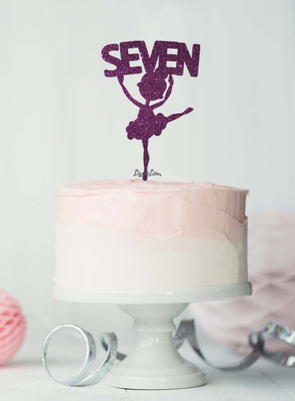 Ballerina Seven 7th Birthday Cake Topper Glitter Card Dark Purple