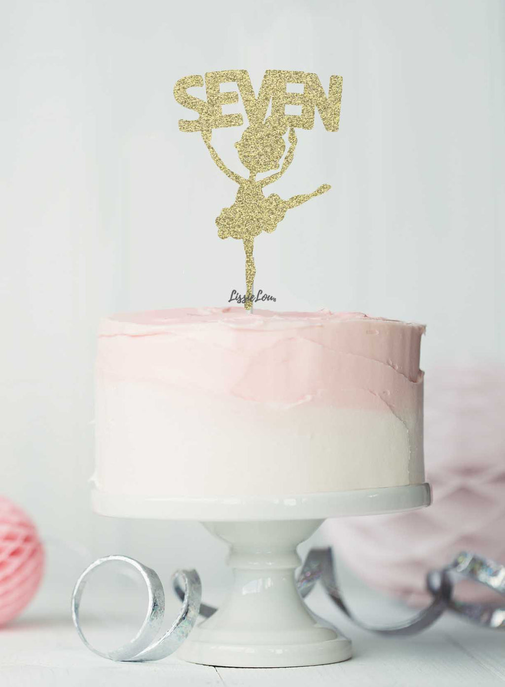 Ballerina Seven 7th Birthday Cake Topper Glitter Card Gold