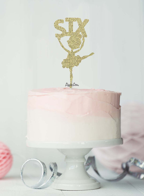 Ballerina Six 6th Birthday Cake Topper Glitter Card Gold