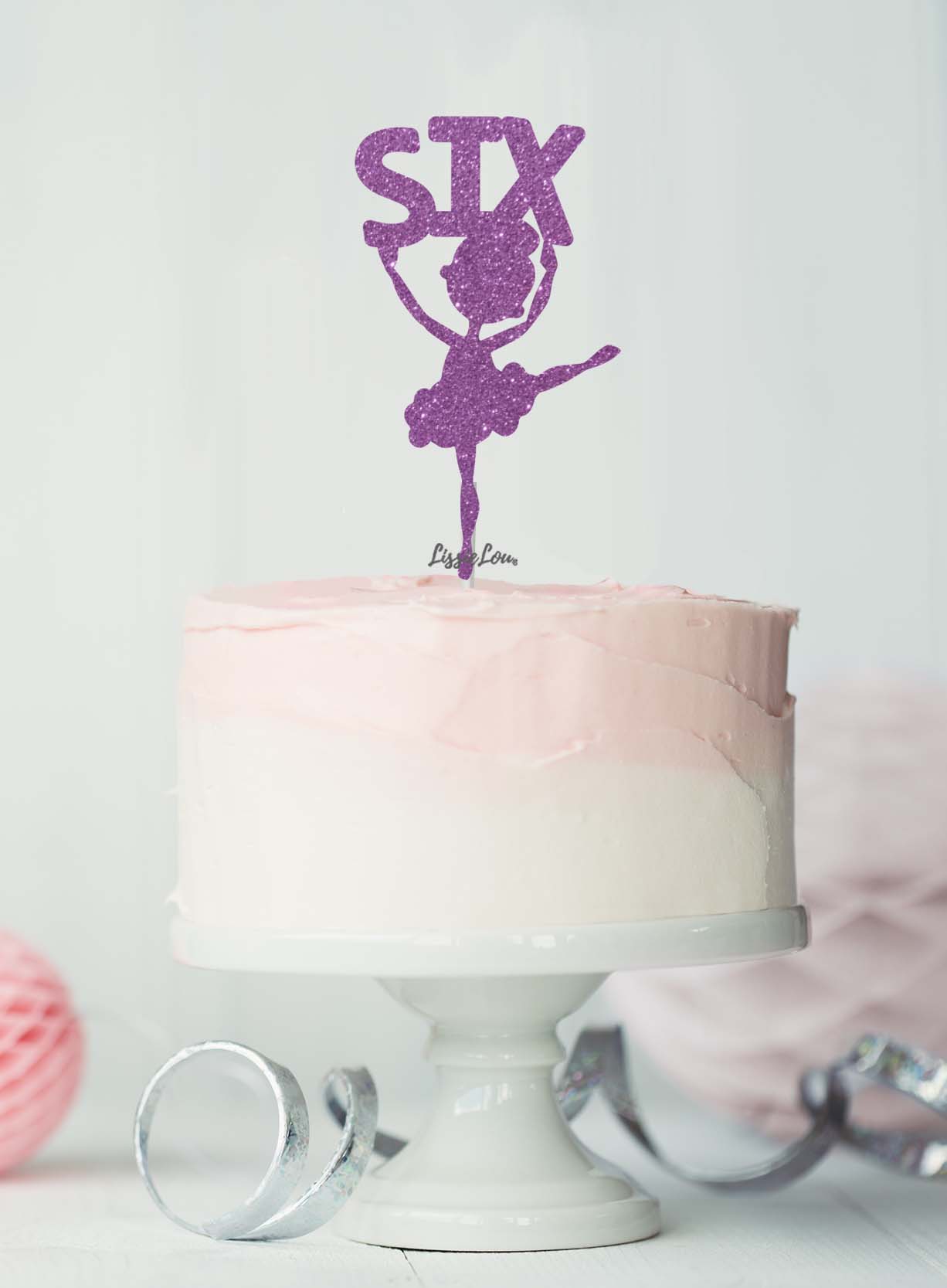 Ballerina Six 6th Birthday Cake Topper Glitter Card Light Purple