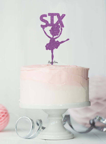 Ballerina Six 6th Birthday Cake Topper Glitter Card Light Purple