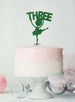 Ballerina Three 3rd Birthday Cake Topper Glitter Card Green