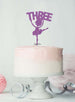 Ballerina Three 3rd Birthday Cake Topper Glitter Card Light Purple