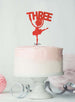Ballerina Three 3rd Birthday Cake Topper Glitter Card Red