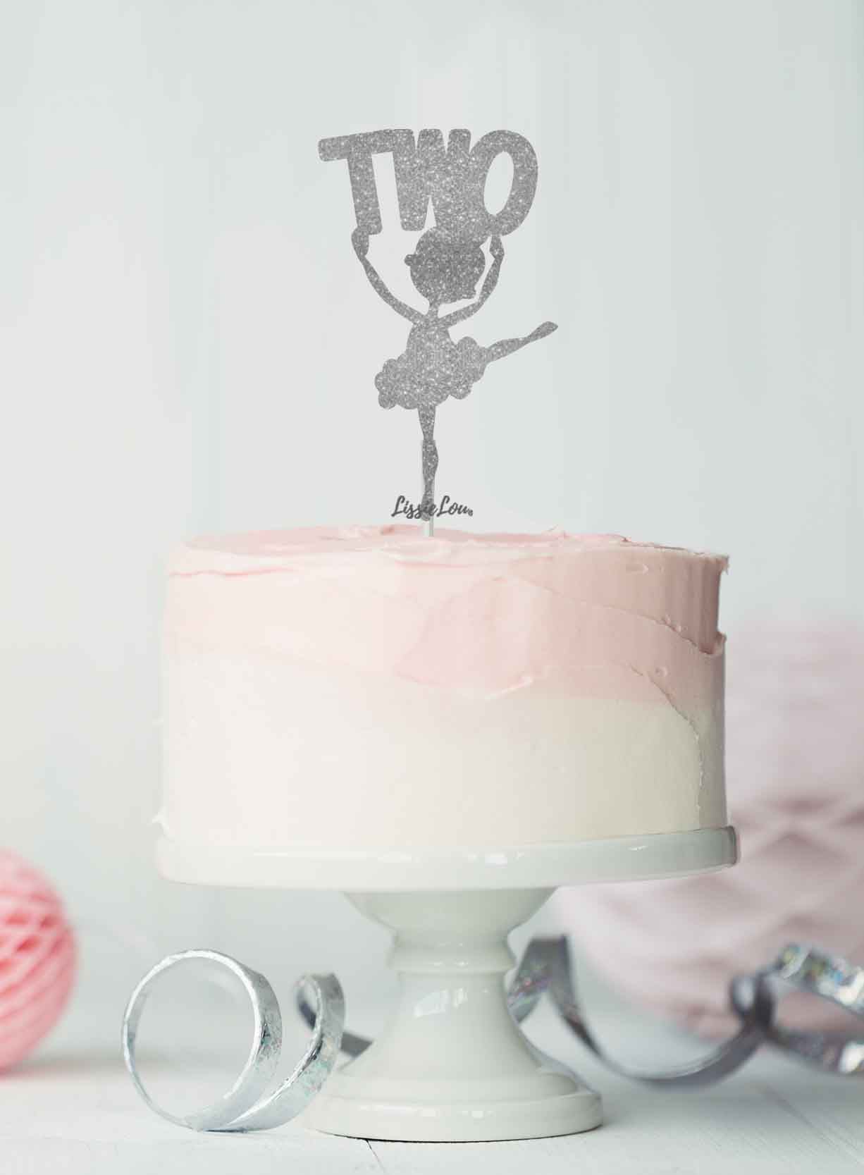 Ballerina Two 2nd Birthday Cake Topper Glitter Card Silver