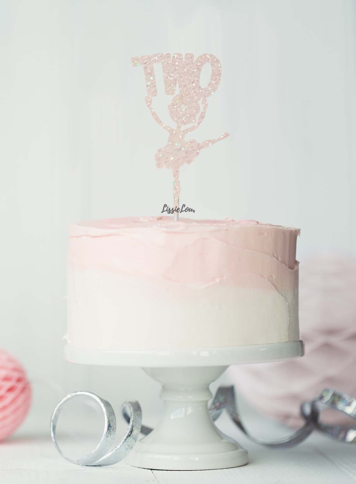 Ballerina Two 2nd Birthday Cake Topper Glitter Card White