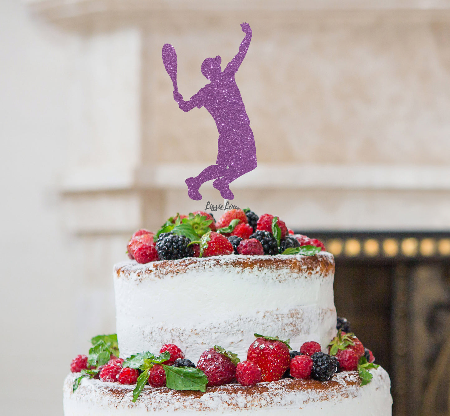 Tennis Male Cake Topper Glitter Card Light Purple