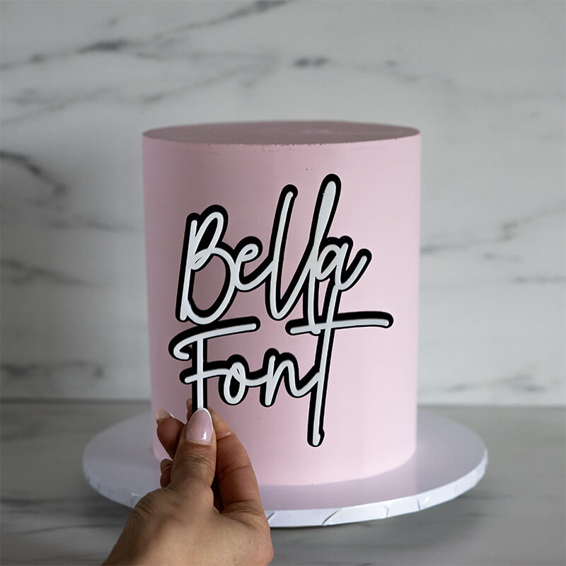 Bella Font Double Layer Custom Cake Topper or Cake Motif Premium 3mm Acrylic or Birch Wood