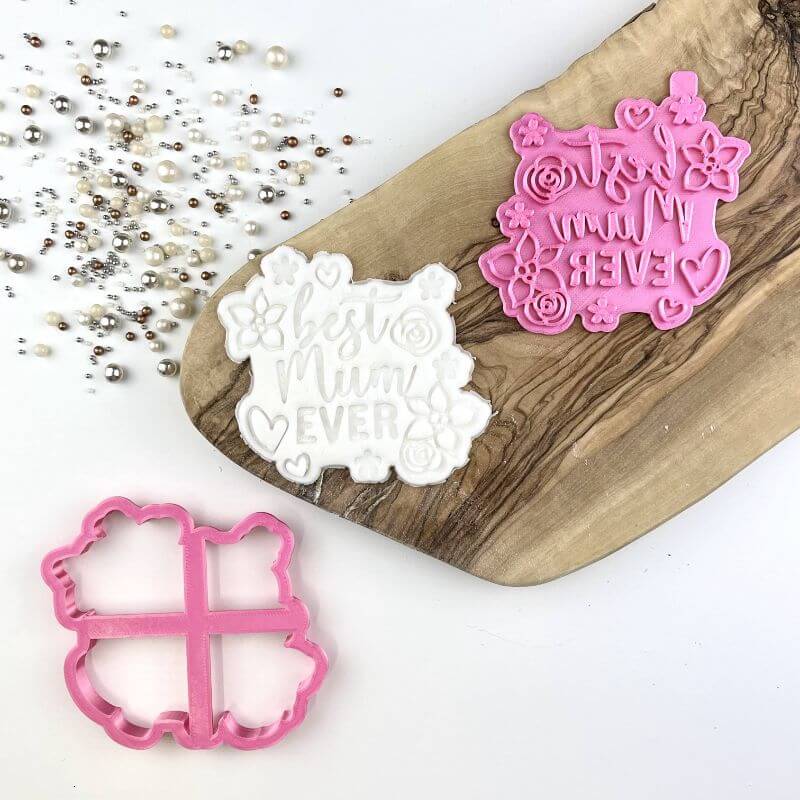 Best Mum Ever with Flowers Style 2 Mother's Day Cookie Cutter and Stamp