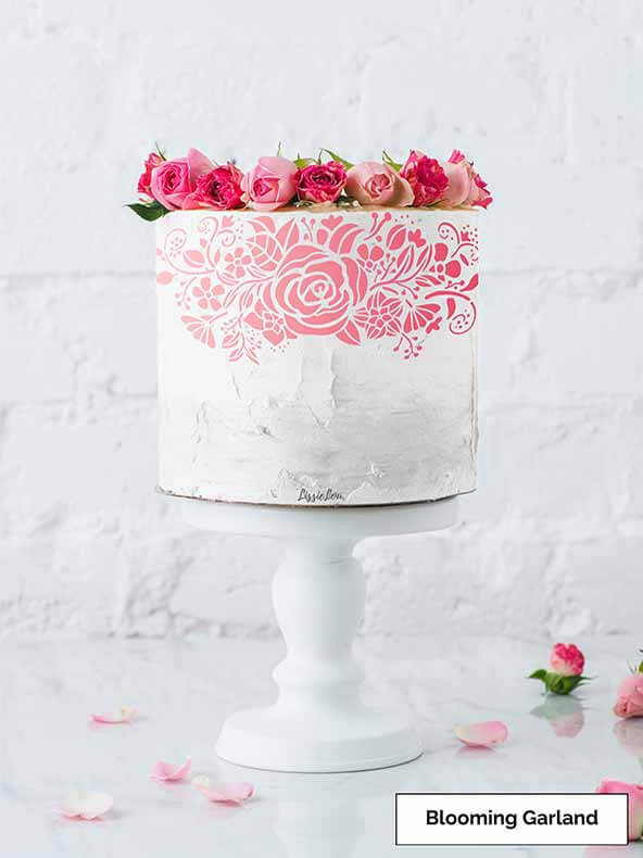 Blooming Garland Cake Stencil - Full Size Design