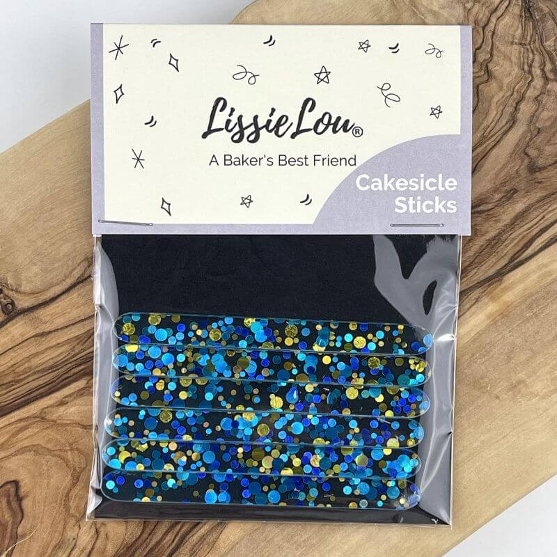 Blue & Gold Fleck Acrylic Cakesicle Lollipop Sticks