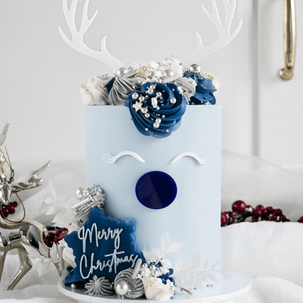Modern Rudolf Antler Set Christmas Cake Topper Premium 3mm Acrylic - Navy and White
