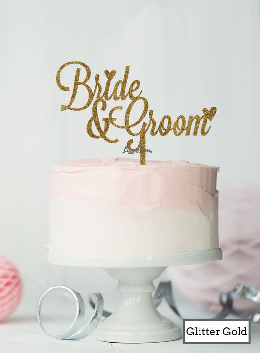 Bride and Groom Wedding Cake Topper  Premium 3mm Acrylic Glitter Gold