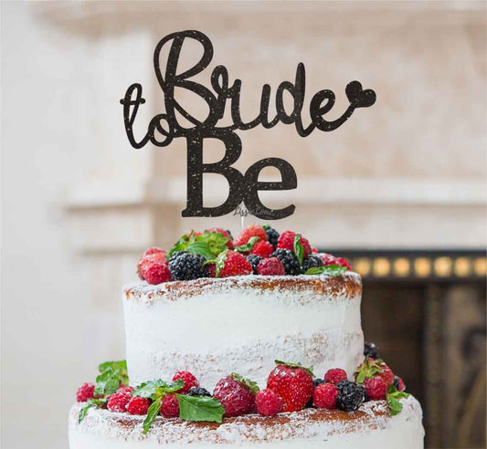 Bride to Be with Heart Hen Party Cake Topper Glitter Card Black