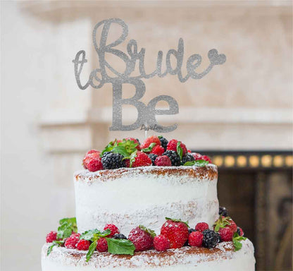 Bride to Be with Heart Hen Party Cake Topper Glitter Card Silver