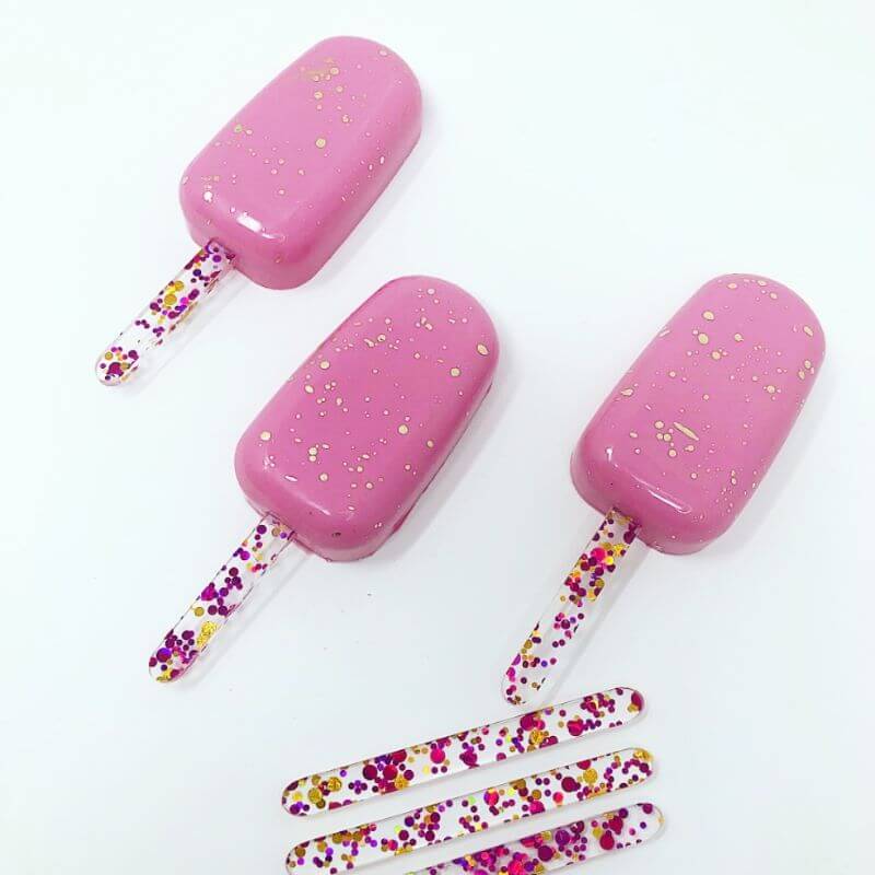 Pink & Gold Speck Acrylic Cakesicle Lollipop Sticks