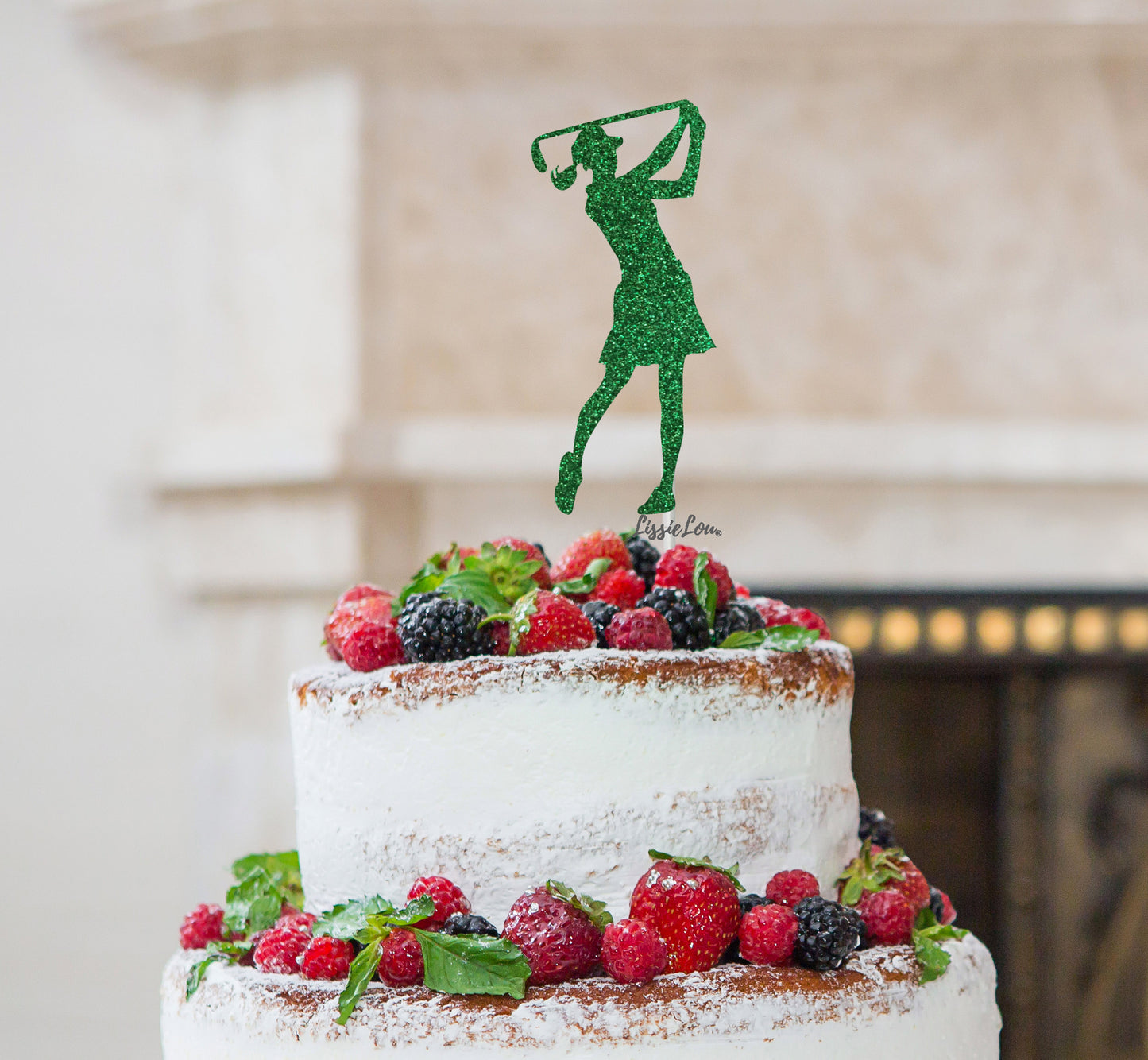 Golfer Female Cake Topper Glitter Card Green