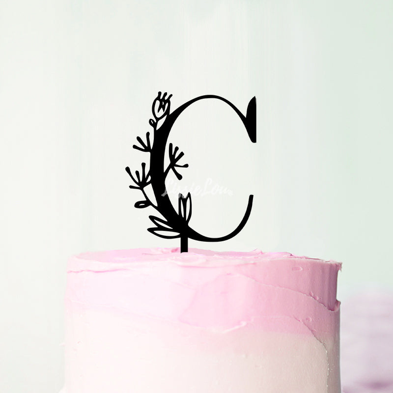 Wedding Floral Initial Letter C Style Cake Topper