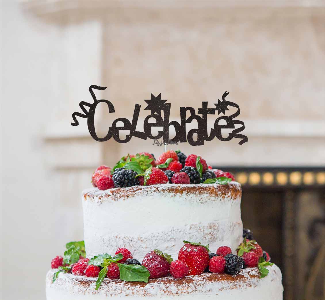 Celebrate Cake Topper Glitter Card Black