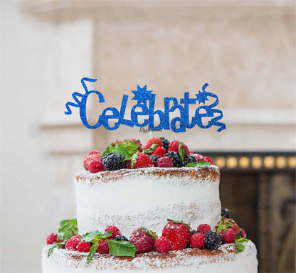 Celebrate Cake Topper Glitter Card Dark Blue