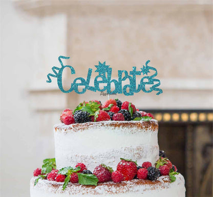 Celebrate Cake Topper Glitter Card Light Blue