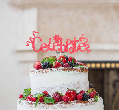 Celebrate Cake Topper Glitter Card Light Pink