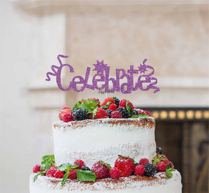 Celebrate Cake Topper Glitter Card Light Purple