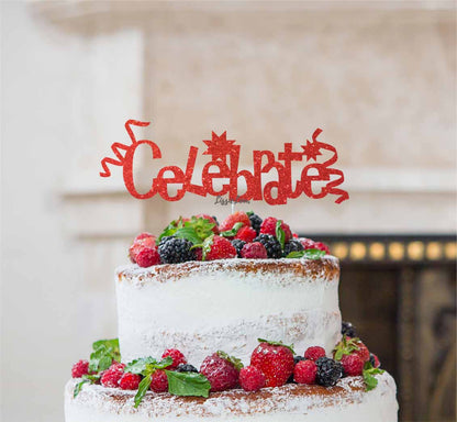 Celebrate Cake Topper Glitter Card Red