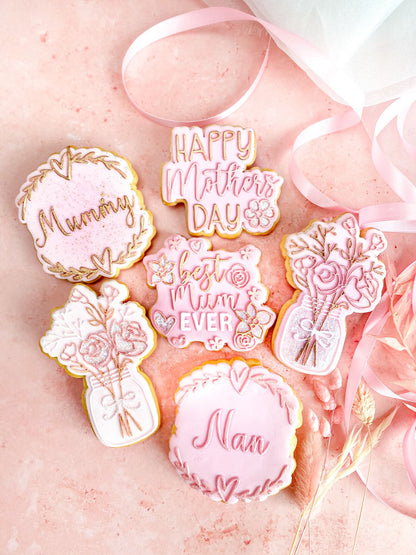 Nan with Heart and Vine Border Mother's Day Cookie Cutter and Embosser