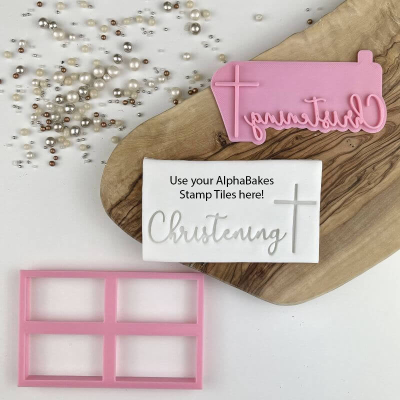 Christening with Cross AlphaBakes Cookie Cutter and Stamp