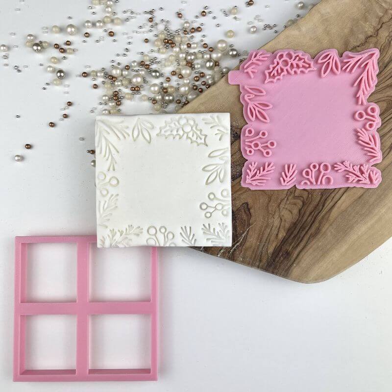 Christmas Foliage Square Cookie Cutter and Stamp