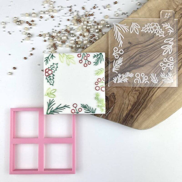 Christmas Foliage Square Cookie Cutter and Embosser