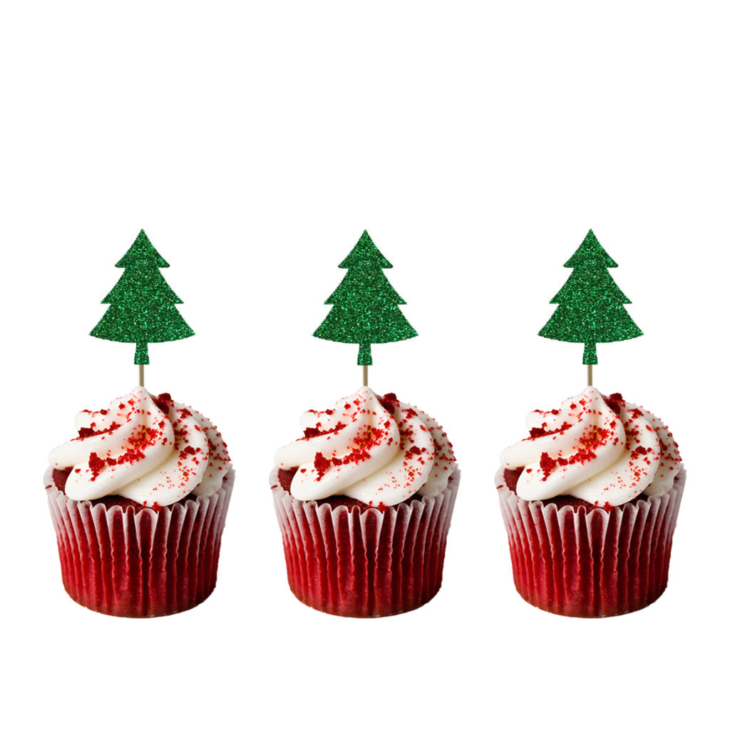 Christmas Tree Glitter Green Cupcake Toppers