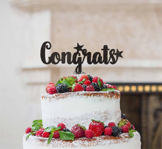 Congrats Cake Topper Glitter Card Black