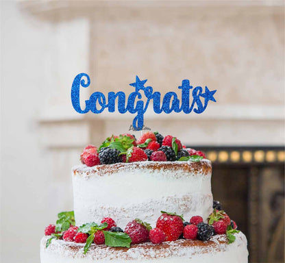 Congrats Cake Topper Glitter Card Dark Blue