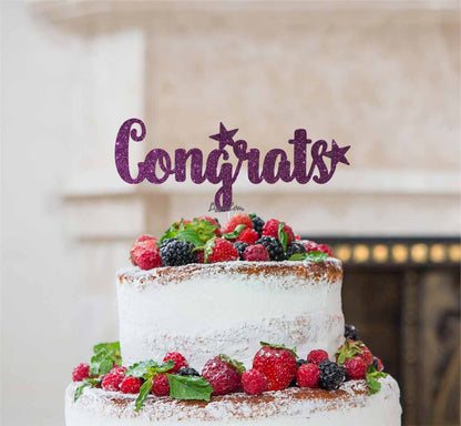 Congrats Cake Topper Glitter Card Dark Purple