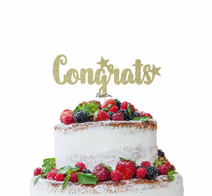 Congrats Cake Topper Glitter Card Gold