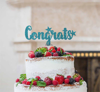 Congrats Cake Topper Glitter Card Light Blue