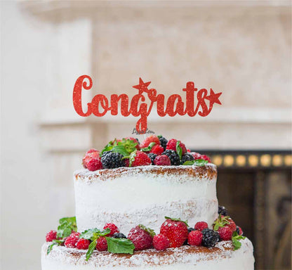 Congrats Cake Topper Glitter Card Red