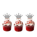 Crown Cupcake Toppers - Pack of 10 - Glittery Silver with Light Pink Bows