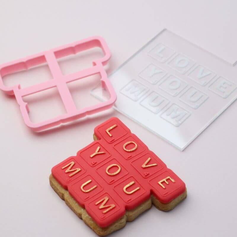 Love You Mum Cube Design Mother's Day Cookie Cutter and Embosser