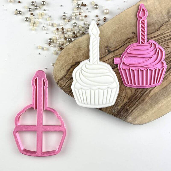 Cupcake with Candle Birthday Cookie Cutter and Stamp